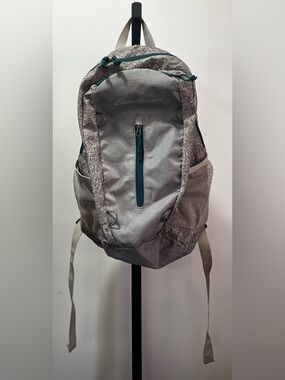 Eddie Bauer Backpack Gray With Black & White Swirls Lots Of Pockets Light Weight